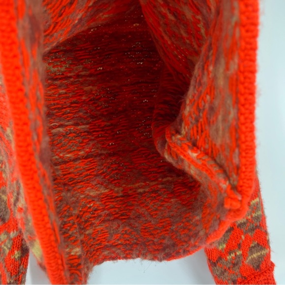 Free People Wool Blend Orange Heart Argyle Chunky Colorful Oversized Sweater M - Picture 6 of 7